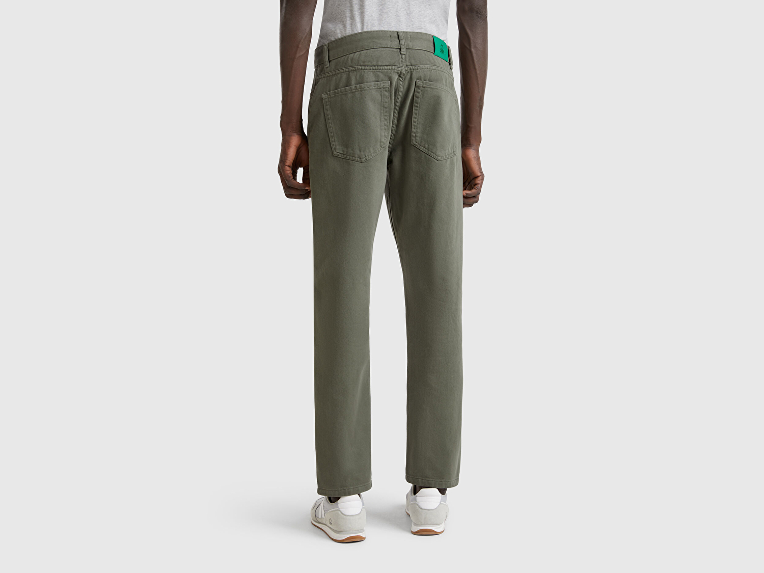 Benetton Erkek Soluk Yeşil %100 Pamuk Beli Logo Etiketli 5 Cepli Straight Fit Pantolon