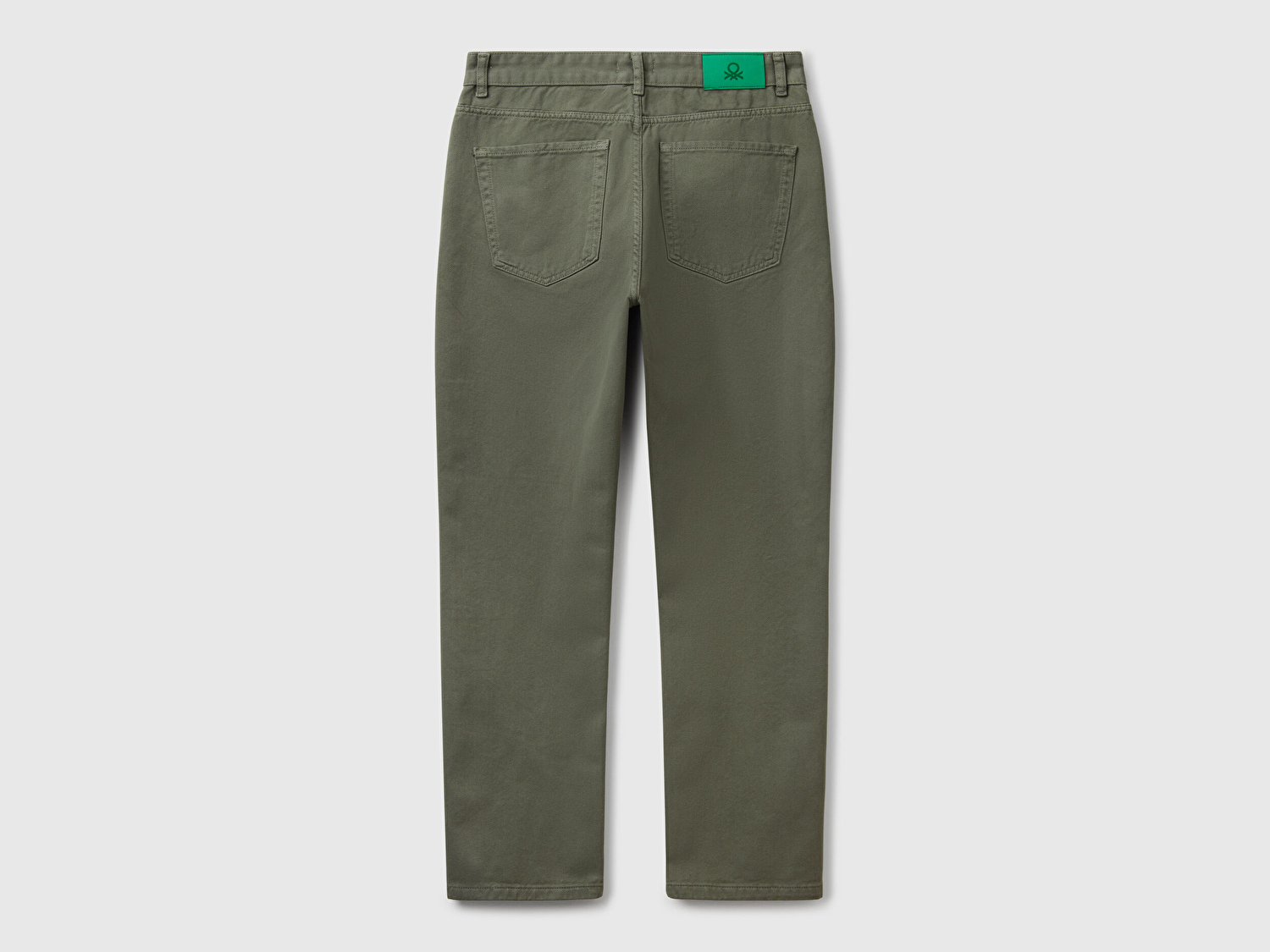 Benetton Erkek Soluk Yeşil %100 Pamuk Beli Logo Etiketli 5 Cepli Straight Fit Pantolon