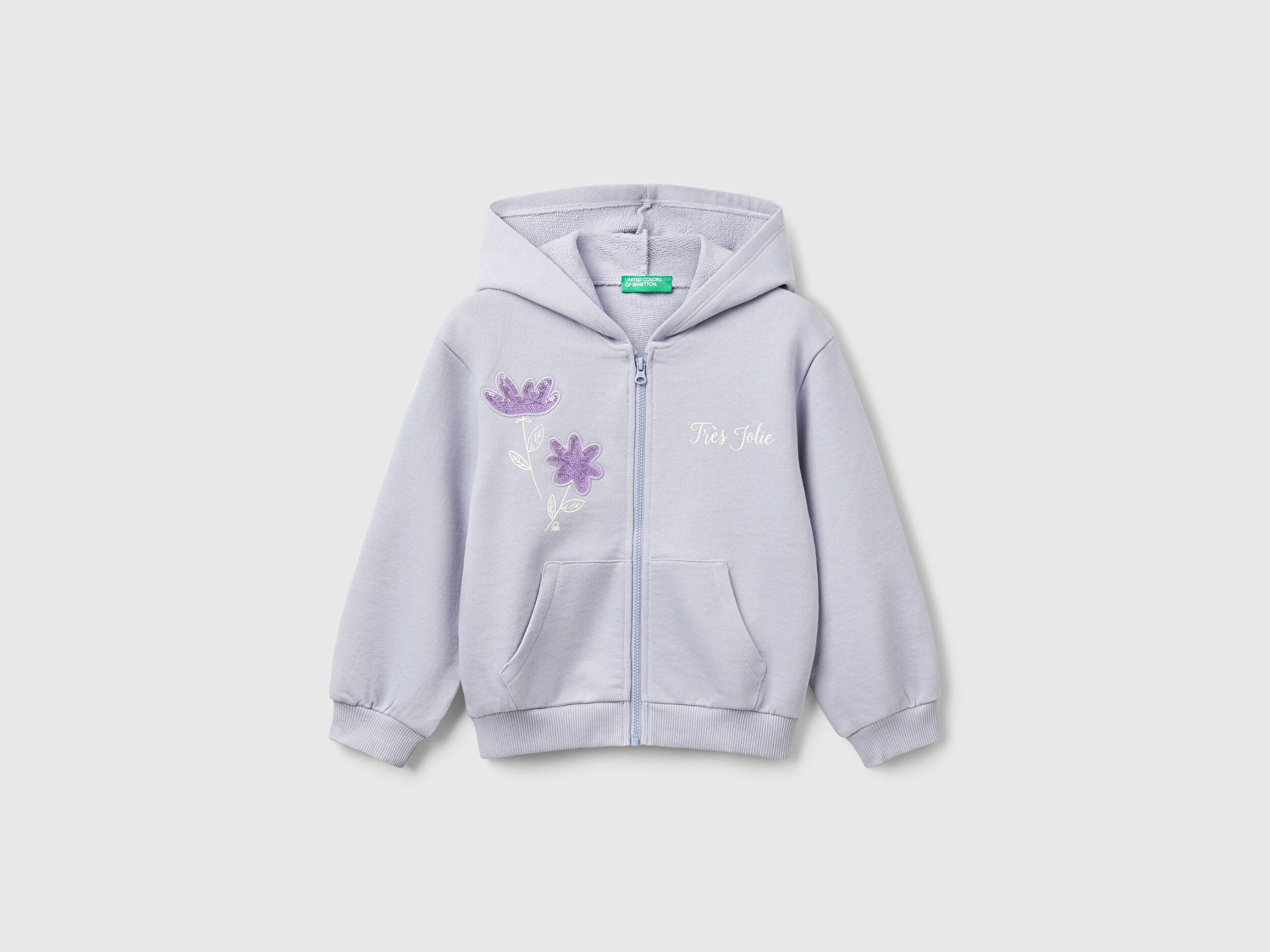 Benetton Kız Bebek Lila Payetli Nakışlı Fermuarlı Kapüşonlu Sweatshirt