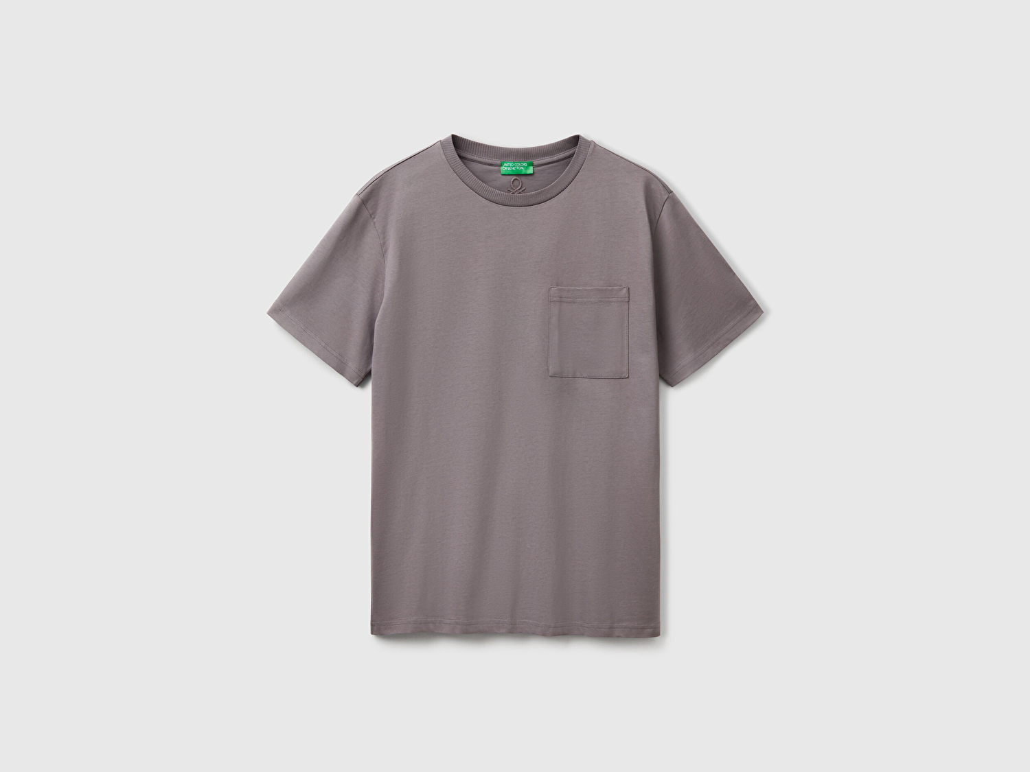 Benetton Erkek Antrasit %100 Pamuk Yama Cep Detaylı Oversize T-Shirt