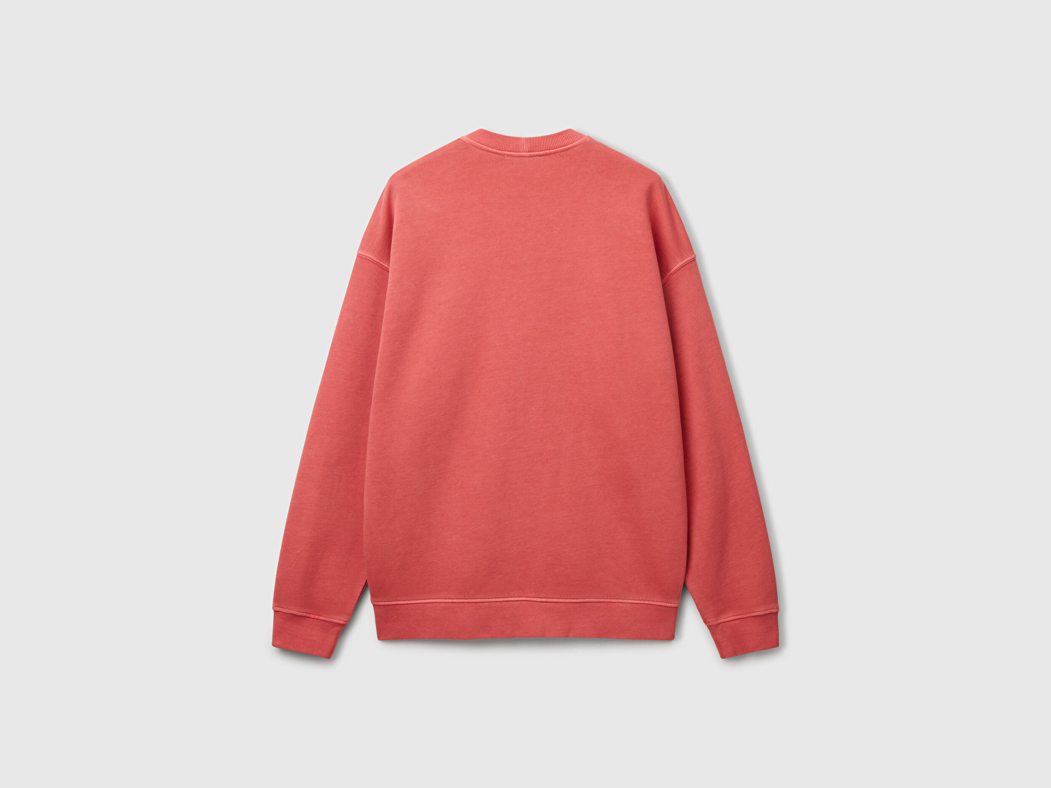Benetton Erkek Mercan Pamuklu Logo Etiketi Detaylı Bisiklet Yaka Sweatshirt