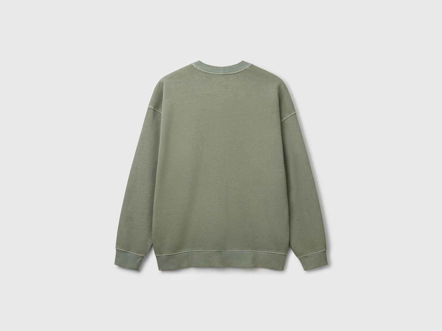 Benetton Erkek Yeşil Pamuklu Logo Etiketi Detaylı Bisiklet Yaka Sweatshirt