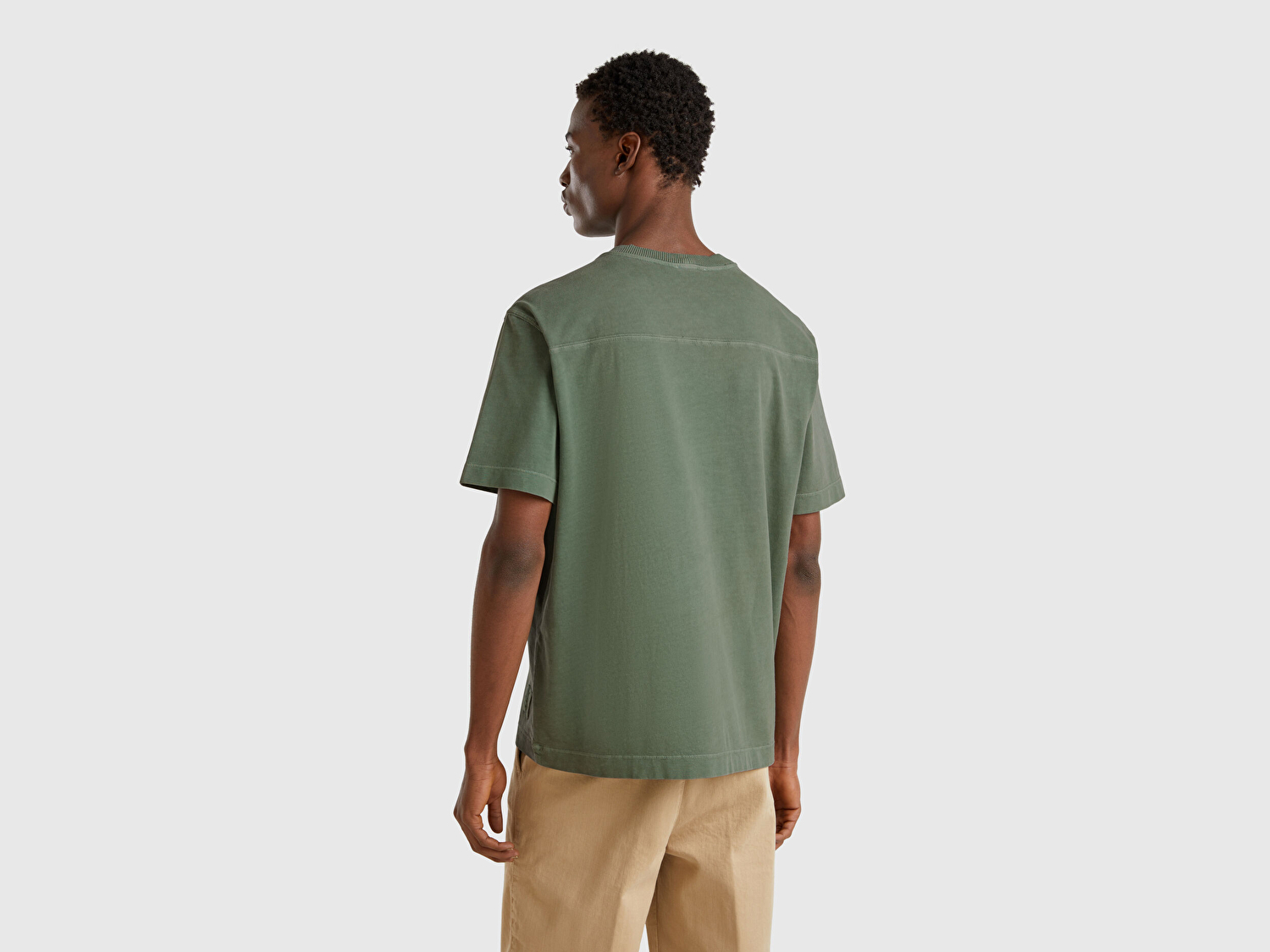 Benetton Erkek Yeşil %100 Pamuk Logo Baskılı Relax Fit T-Shirt