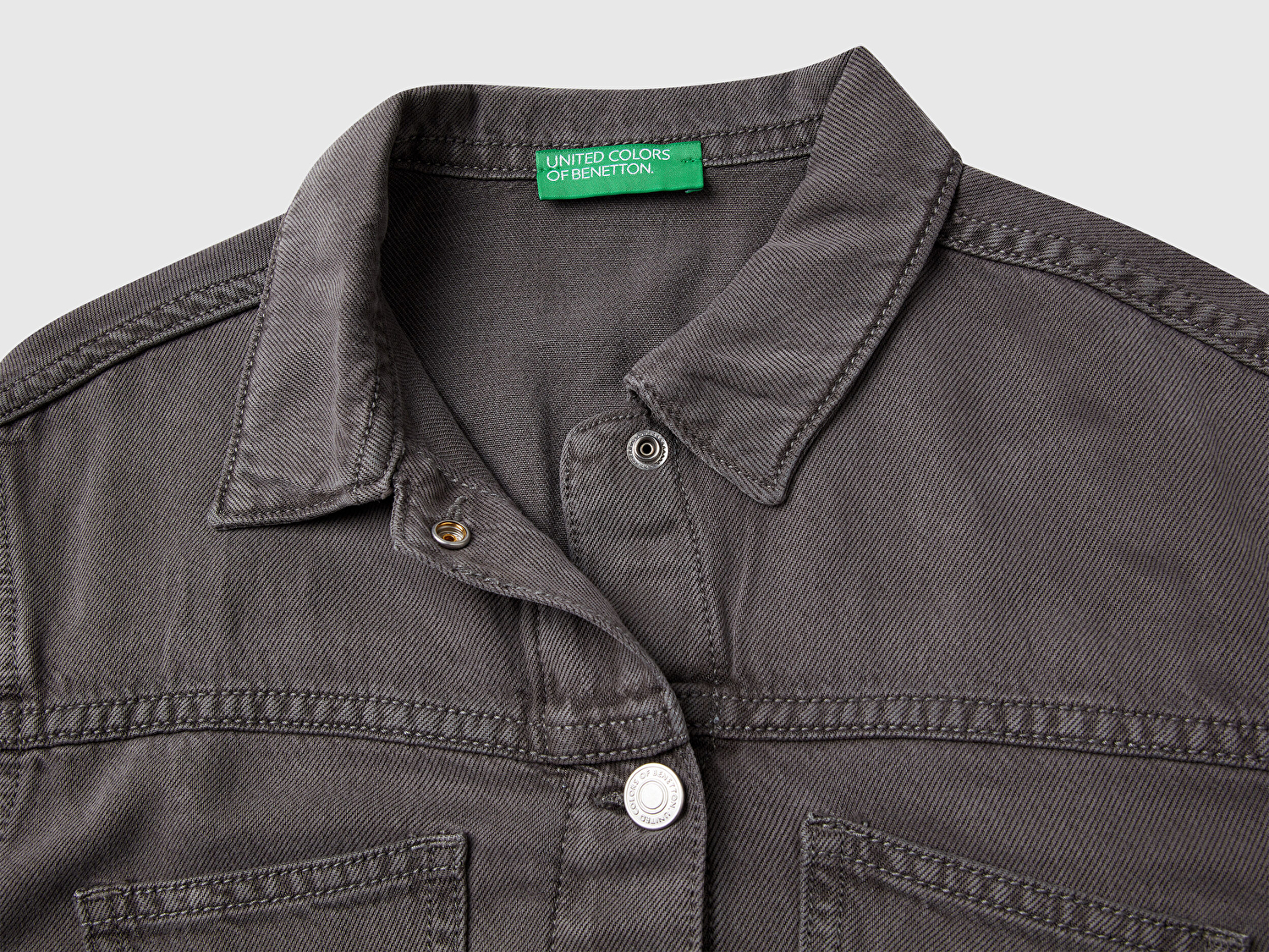 Benetton Kız Çocuk Antrasit %100 Liyosel Logo Detaylı Önü Yama Cepli Ceket