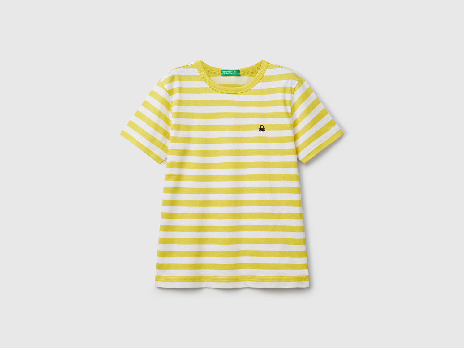 Benetton Erkek Çocuk Sarı Çizgili Önü Logo İşlemeli T-Shirt