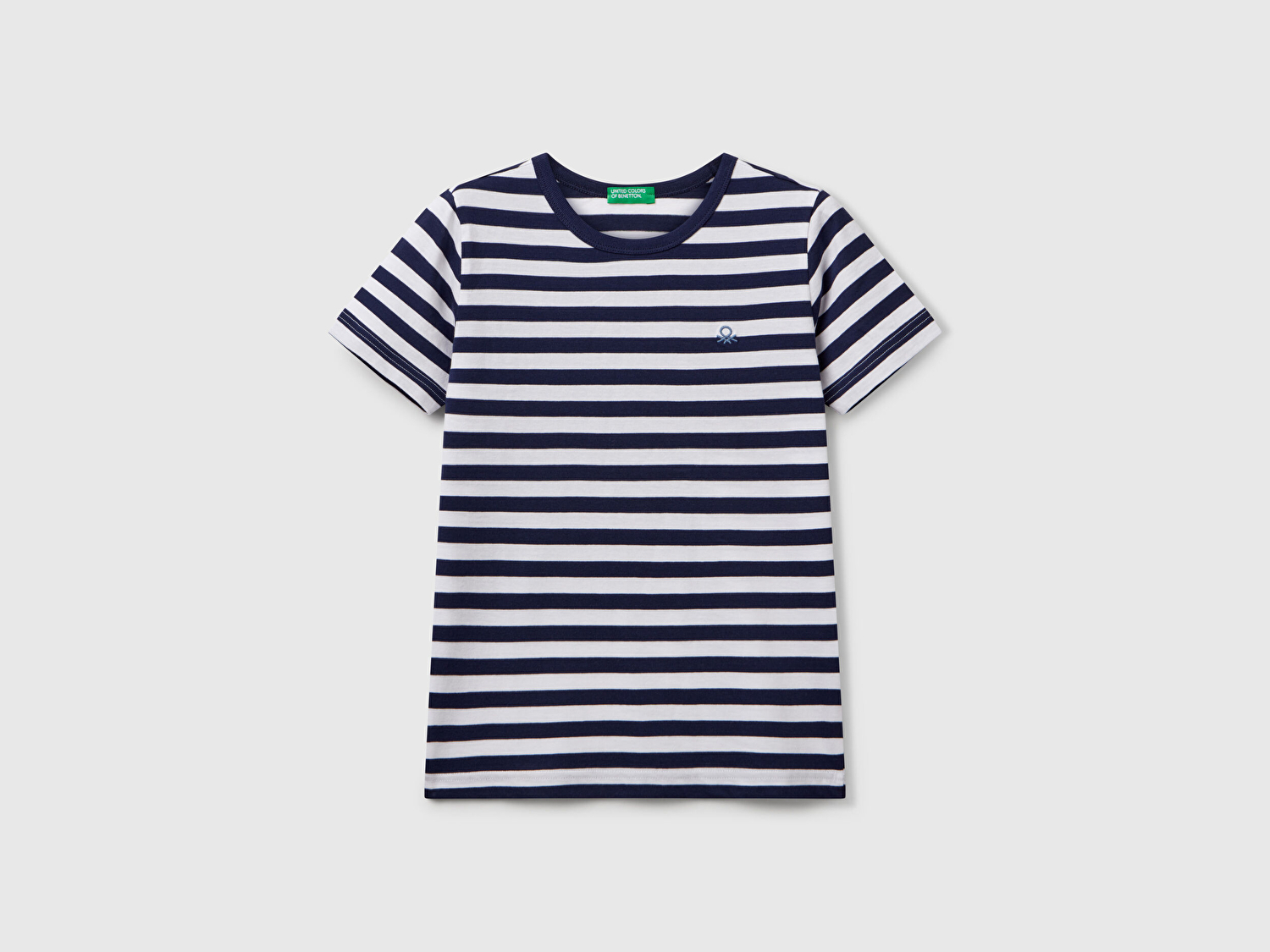 Benetton Erkek Çocuk Lacivert Çizgili Önü Logo İşlemeli T-Shirt