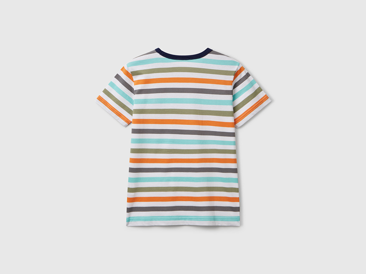 Benetton Erkek Çocuk Turkuaz Mix Çizgili Önü Logo İşlemeli T-Shirt