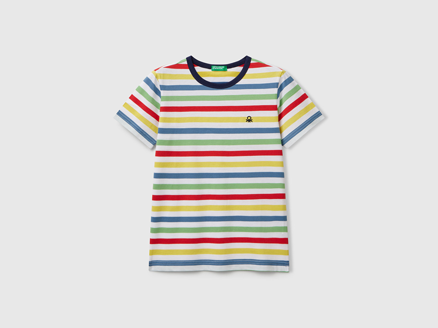 Benetton Erkek Çocuk Renkli Mix Çizgili Önü Logo İşlemeli T-Shirt