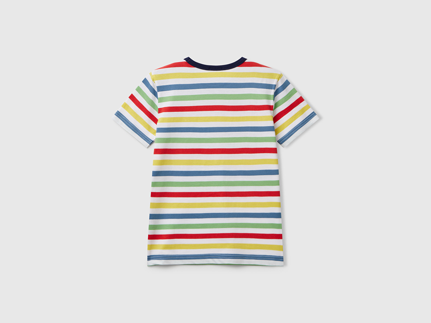 Benetton Erkek Çocuk Renkli Mix Çizgili Önü Logo İşlemeli T-Shirt