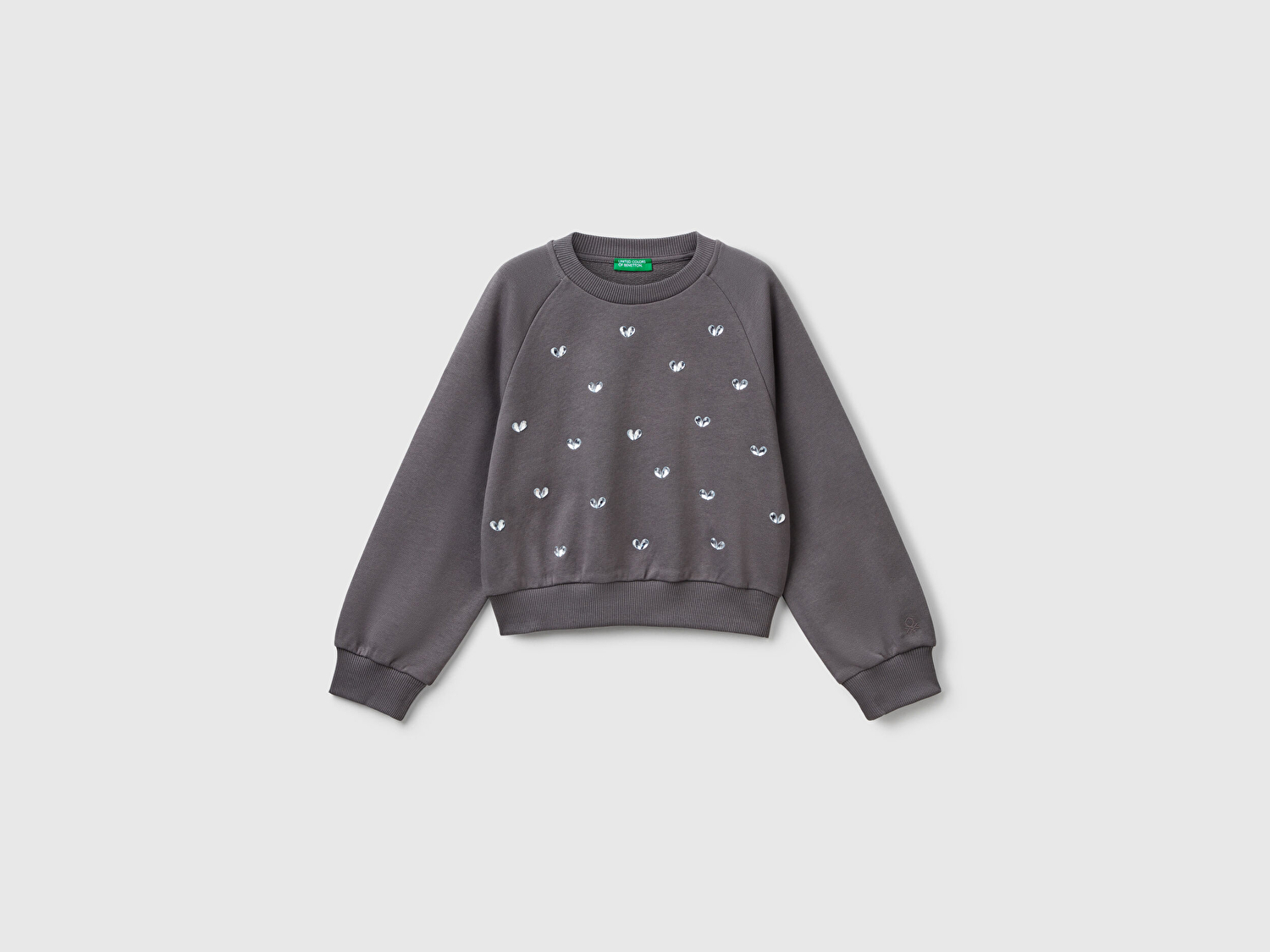 Benetton Kız Çocuk Antrasit Önü Taş Detaylı Ribanalı Bisiklet Yaka Sweatshirt