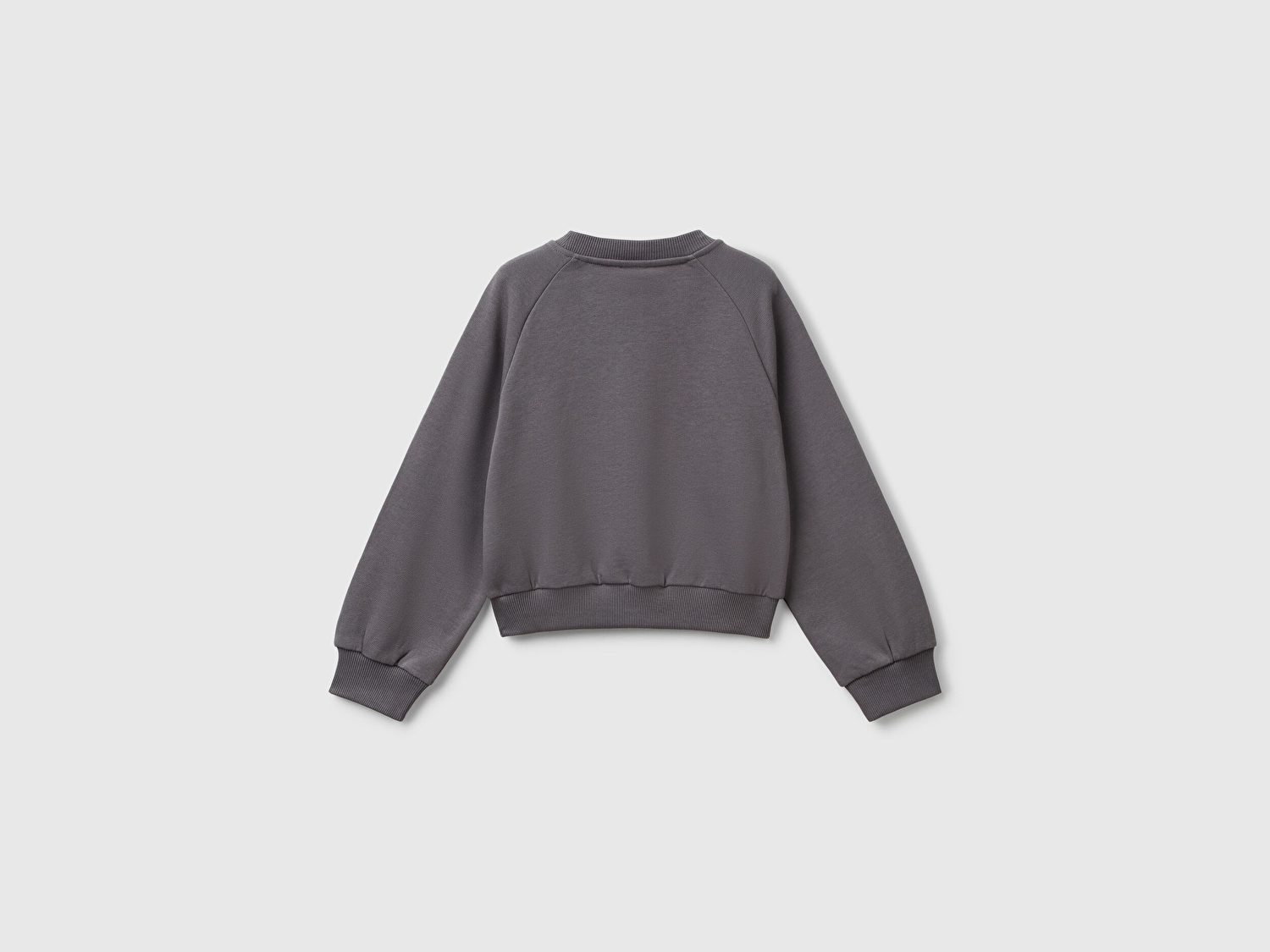 Benetton Kız Çocuk Antrasit Önü Taş Detaylı Ribanalı Bisiklet Yaka Sweatshirt