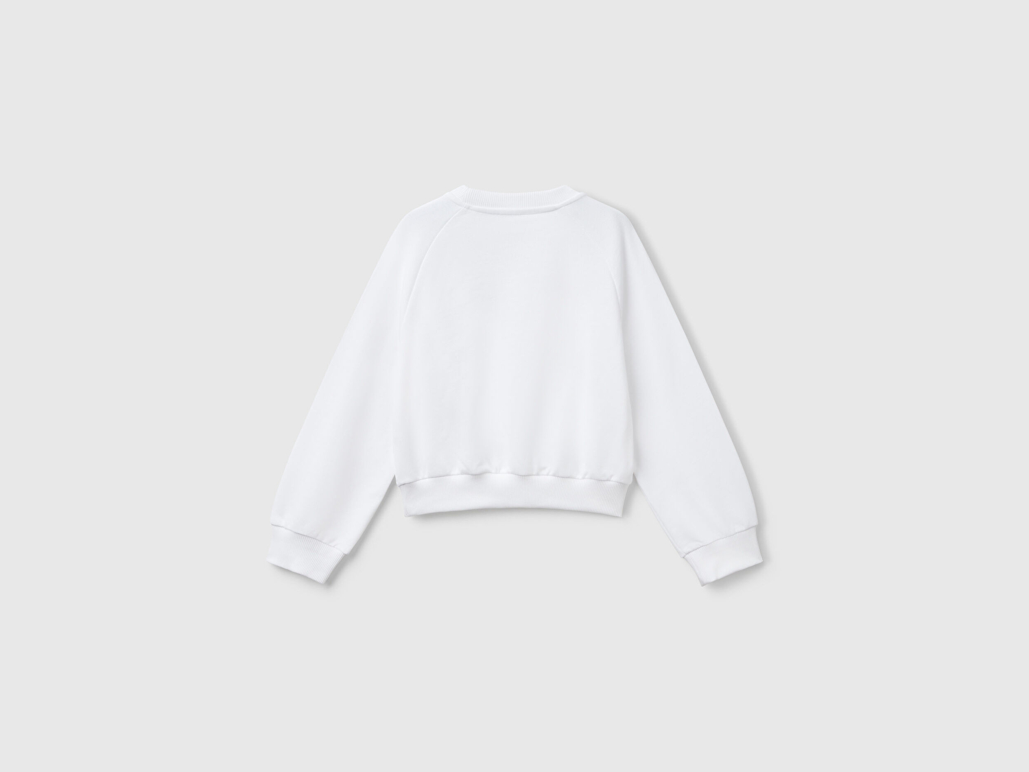 Benetton Kız Çocuk Beyaz Önü Taş Detaylı Ribanalı Bisiklet Yaka Sweatshirt