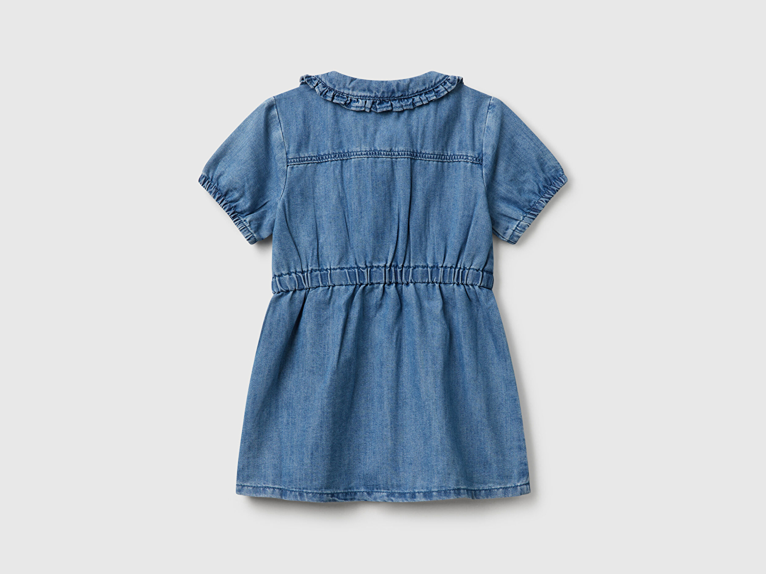 Benetton Kız Bebek Denim Önü Çıtçıt Düğmeli Yama Cepli Kısa Kollu Denim Elbise
