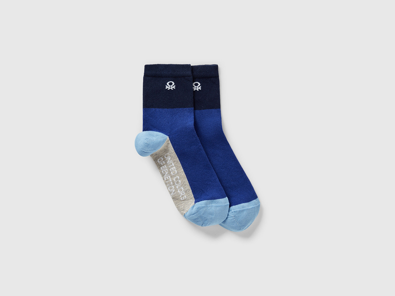 Benetton Unisex Mavi Mix Logo Detaylı Desenli Soket Çorap