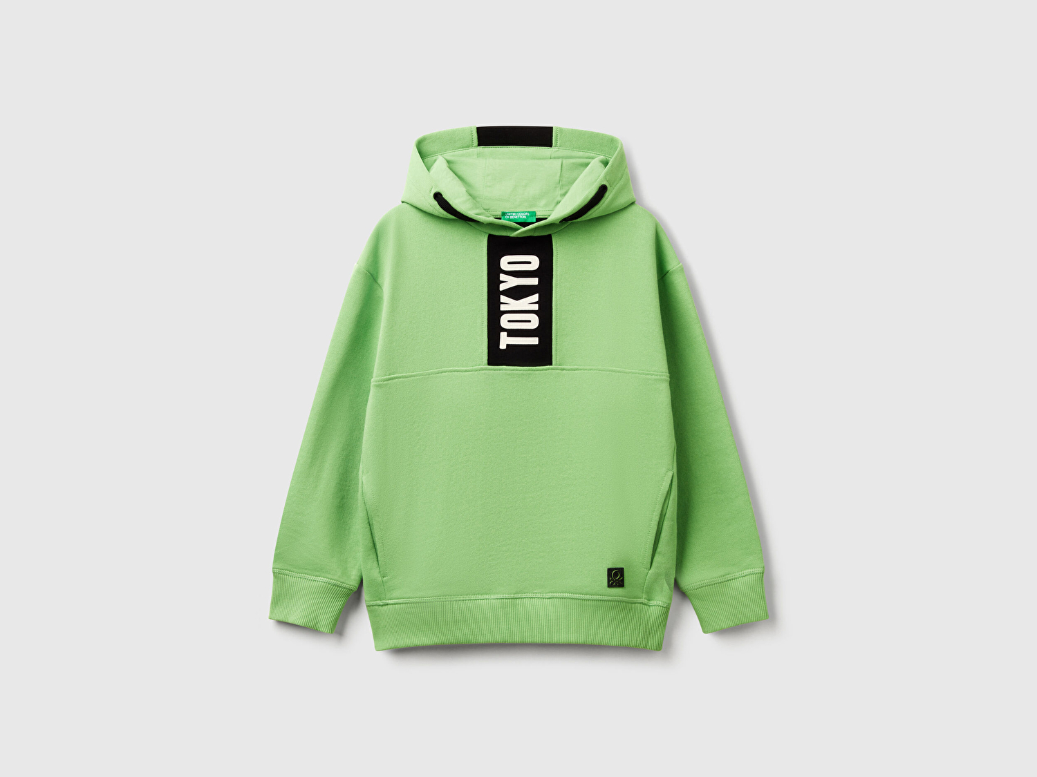 Benetton Erkek Çocuk Fıstık Yeşili Baskı Şerit Detaylı Logo Etiketli Kapüşonlu Sweatshirt