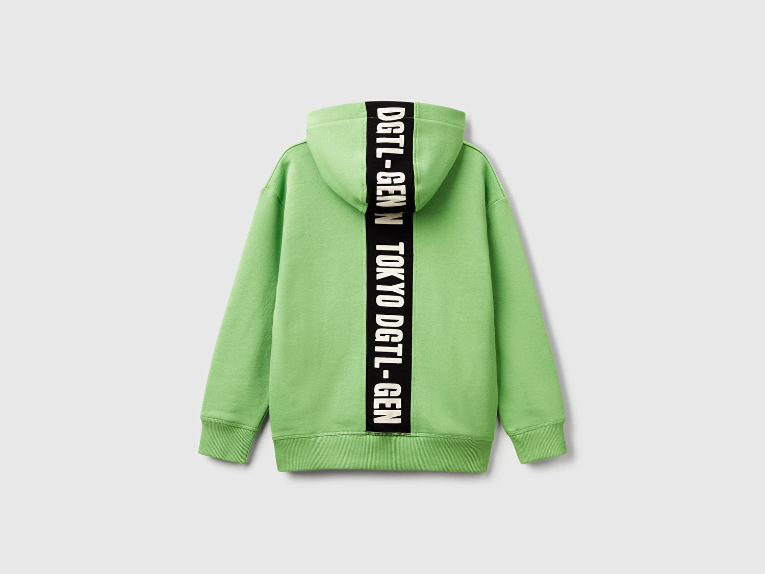 Benetton Erkek Çocuk Fıstık Yeşili Baskı Şerit Detaylı Logo Etiketli Kapüşonlu Sweatshirt