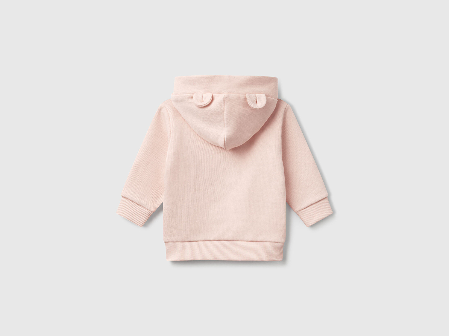 Benetton Bebek Toz Pembe Göğsü Tavşan Logosu İşlemeli Kulaklı Kapüşonlu Sweatshirt