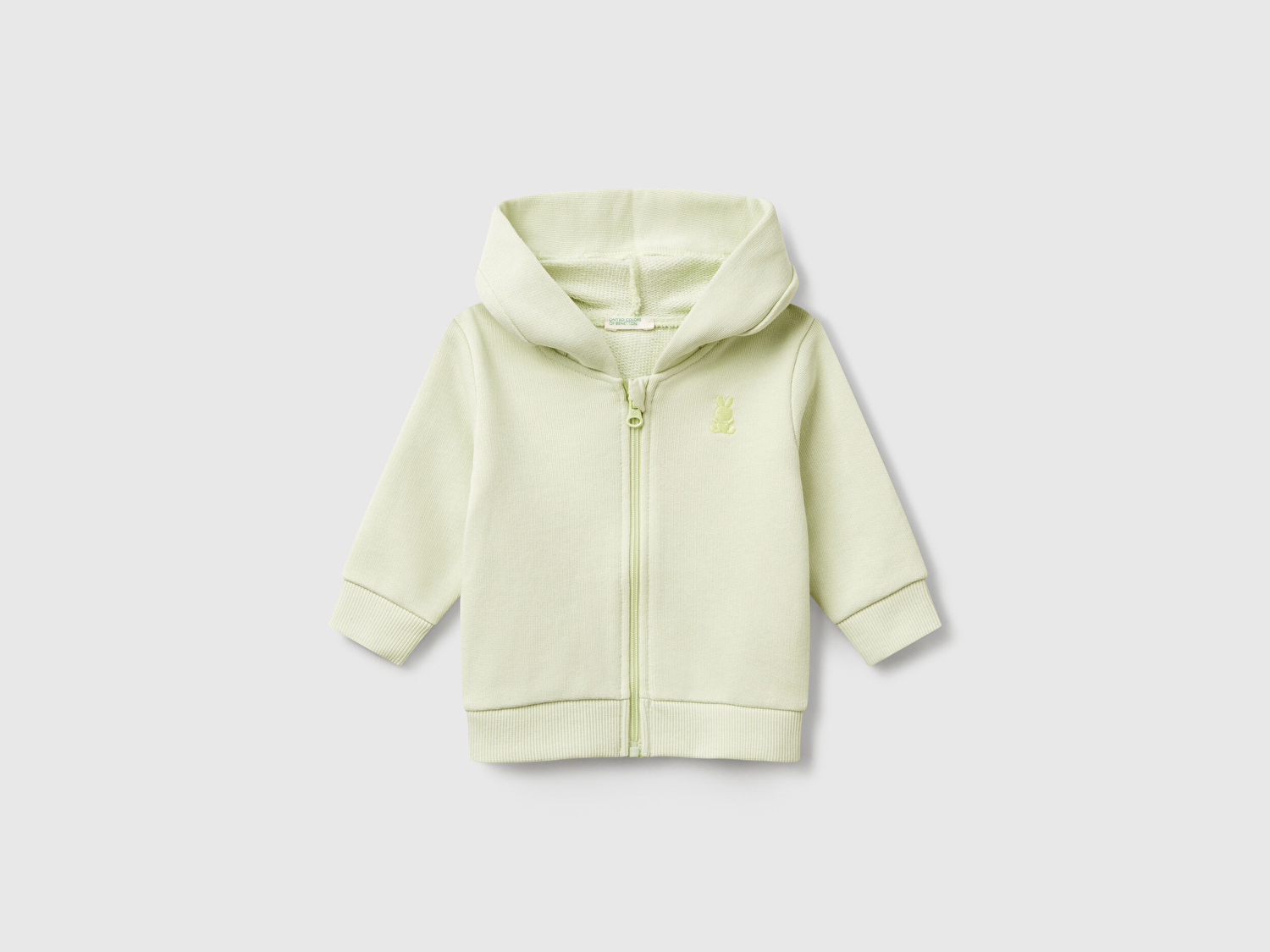 Benetton Bebek Su Yeşili Göğsü Tavşan Logosu İşlemeli Kulaklı Kapüşonlu Sweatshirt