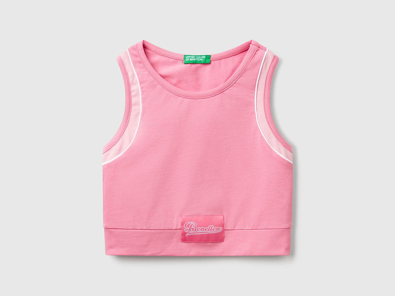 Benetton Kız Çocuk Pembe Streç Kumaş Kontrastlı Logo Etiketli Spor Bra