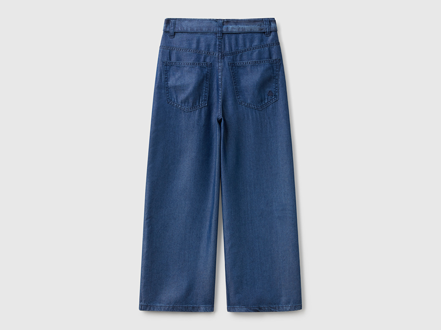 Benetton Kız Çocuk Koyu Denim %100 Liyosel Beli Kuşaklı Wide Fit Denim Pantolon