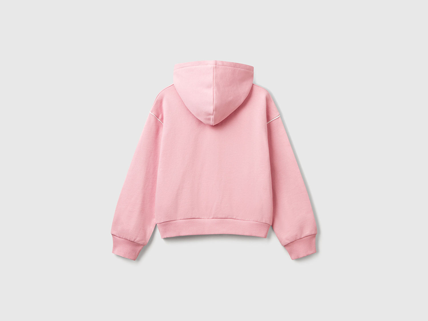 Benetton Kız Çocuk Pembe Kontrastlı Logo Etiketli Kapüşonlu Fermuarlı Oversize Sweatshirt