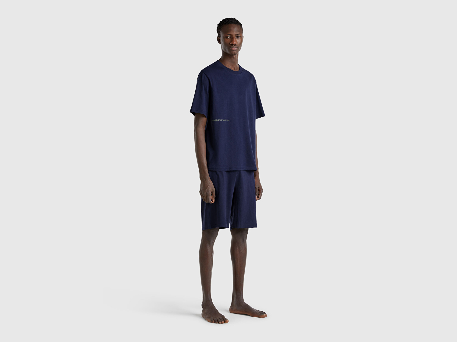 Benetton Erkek Lacivert %100 Koton Benetton Bel Lastikli Şort