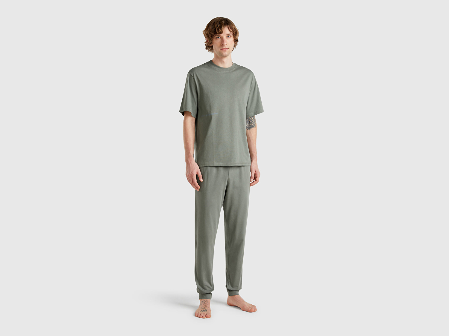 Benetton Erkek Soluk Yeşil %100 Koton Benetton Yazılı T-Shirt