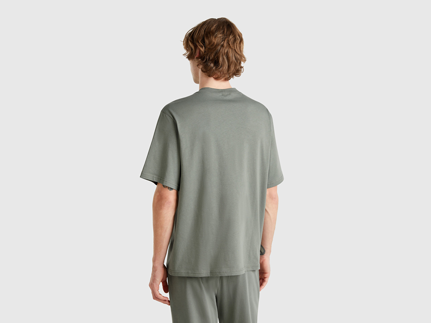 Benetton Erkek Soluk Yeşil %100 Koton Benetton Yazılı T-Shirt