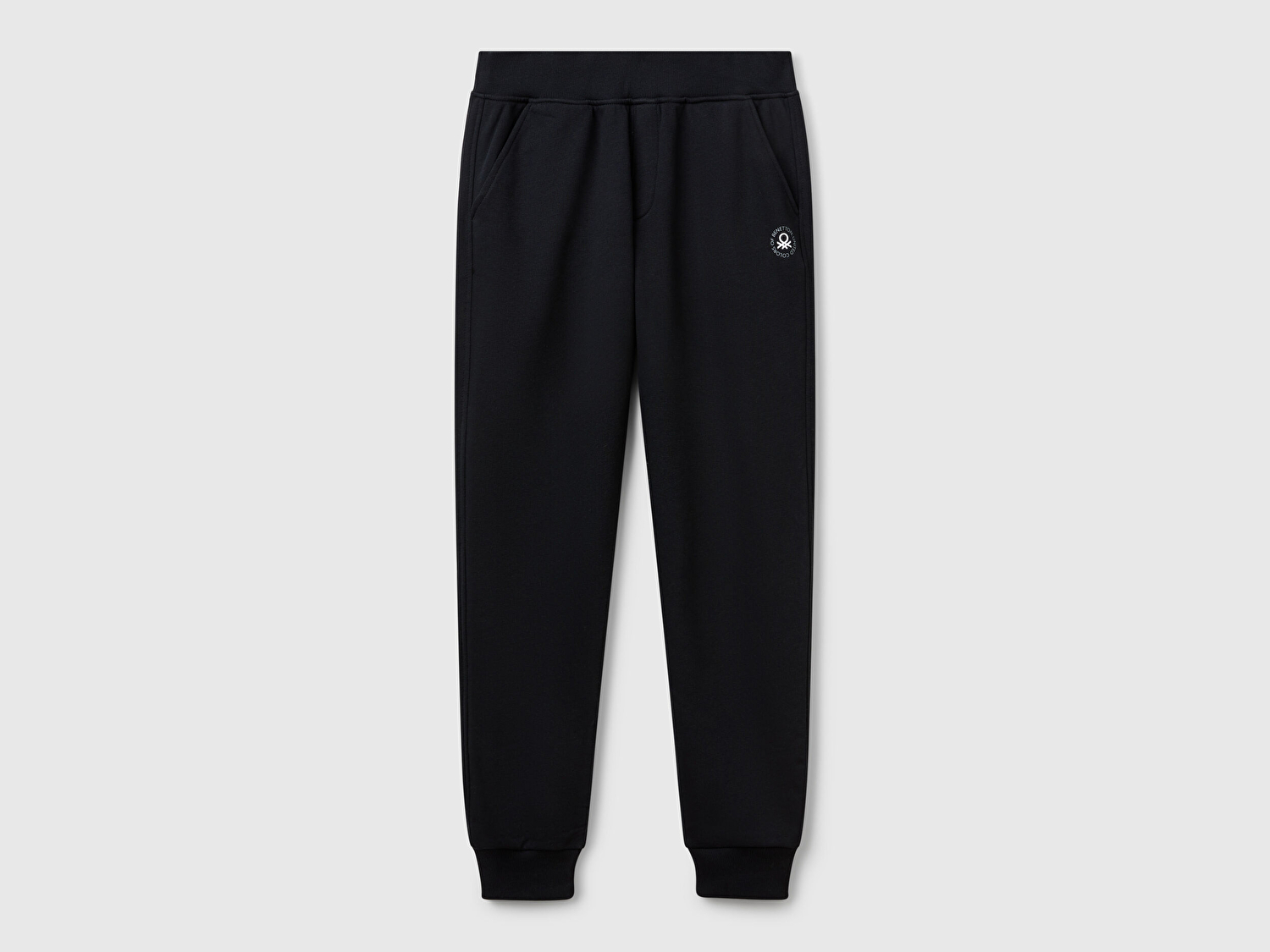 Benetton Kadın Siyah Pamuk Karışımlı Logo Baskılı Beli Lastikli Jogger Eşofman Altı