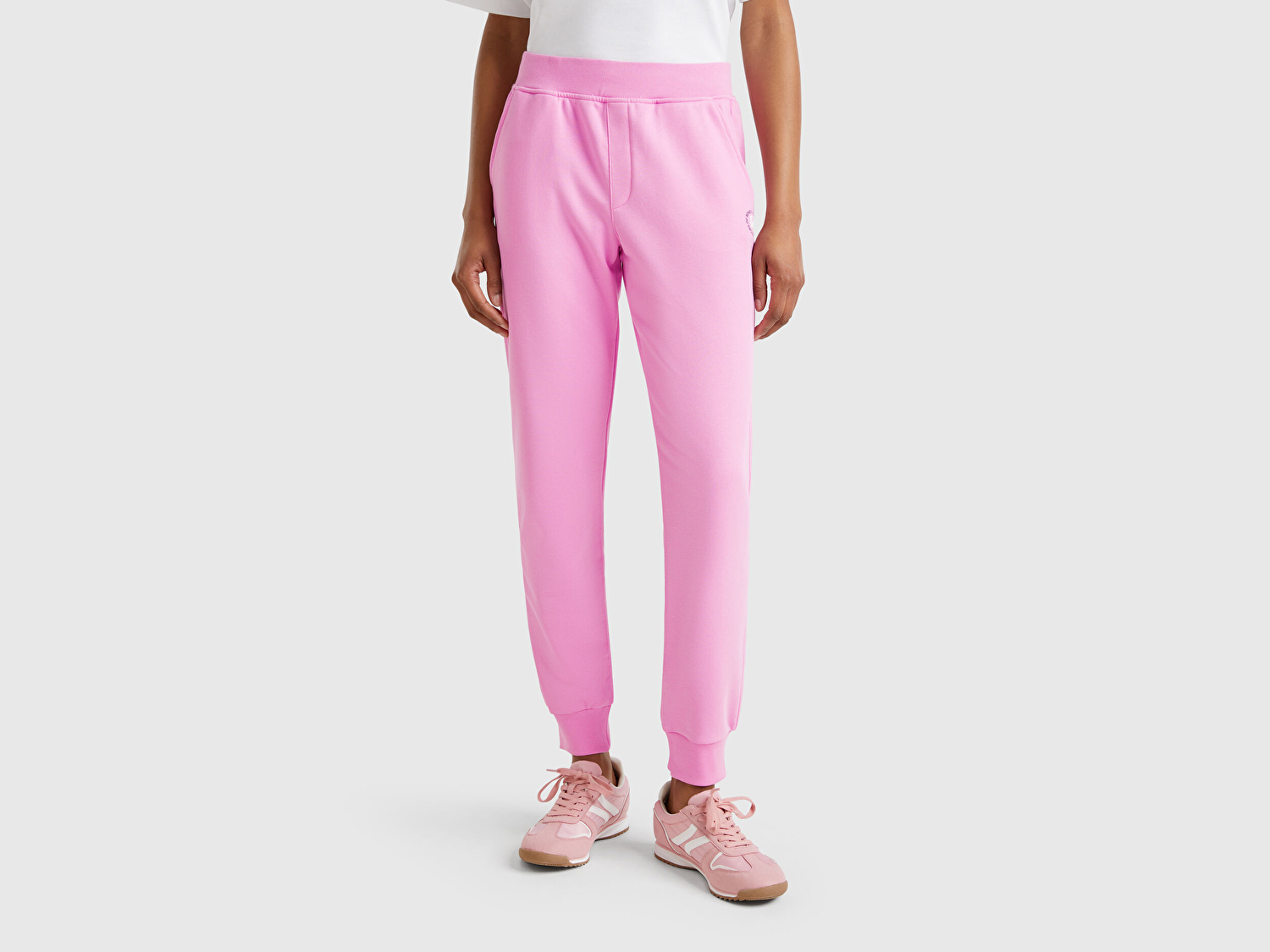 Benetton Kadın Pembe Pamuk Karışımlı Logo Baskılı Beli Lastikli Jogger Eşofman Altı