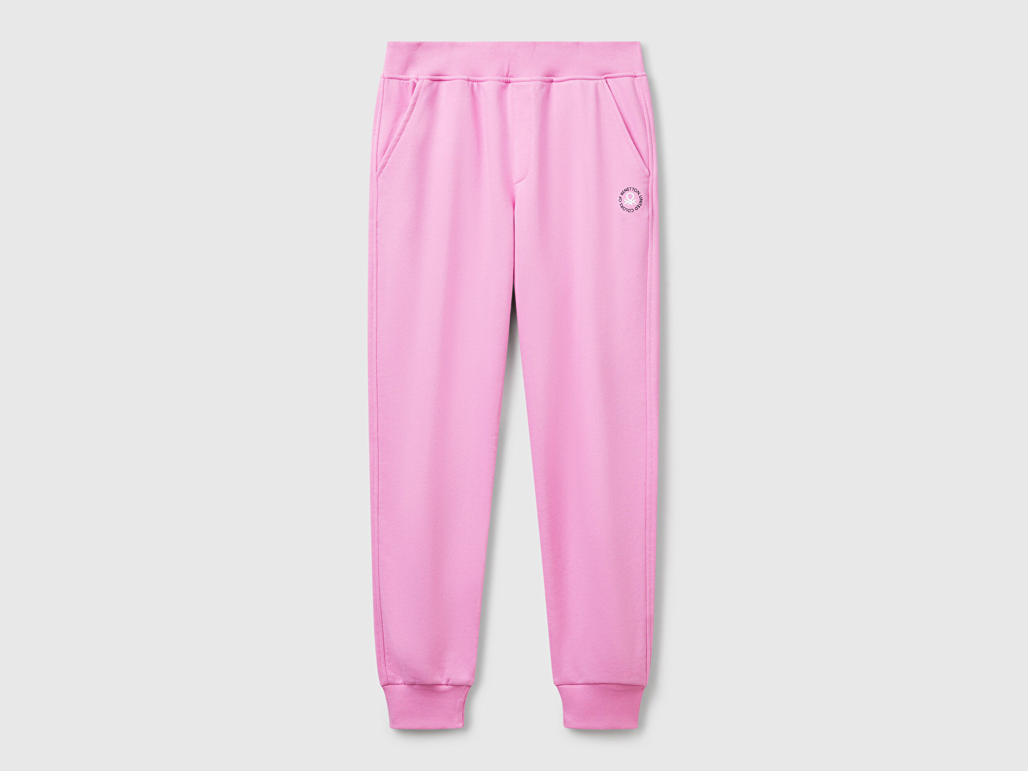 Benetton Kadın Pembe Pamuk Karışımlı Logo Baskılı Beli Lastikli Jogger Eşofman Altı
