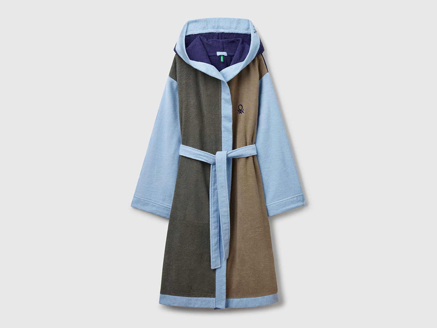 Benetton Unisex Lacivert Mix %100 Pamuk Çok Renkli Beli Kuşaklı Kapüşonlu Bornoz