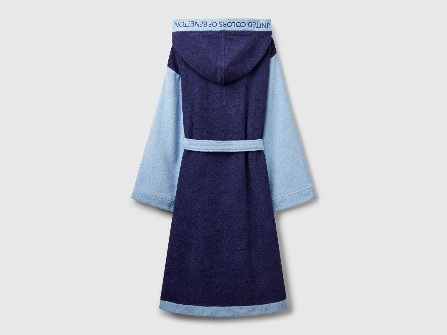 Benetton Unisex Lacivert Mix %100 Pamuk Çok Renkli Beli Kuşaklı Kapüşonlu Bornoz