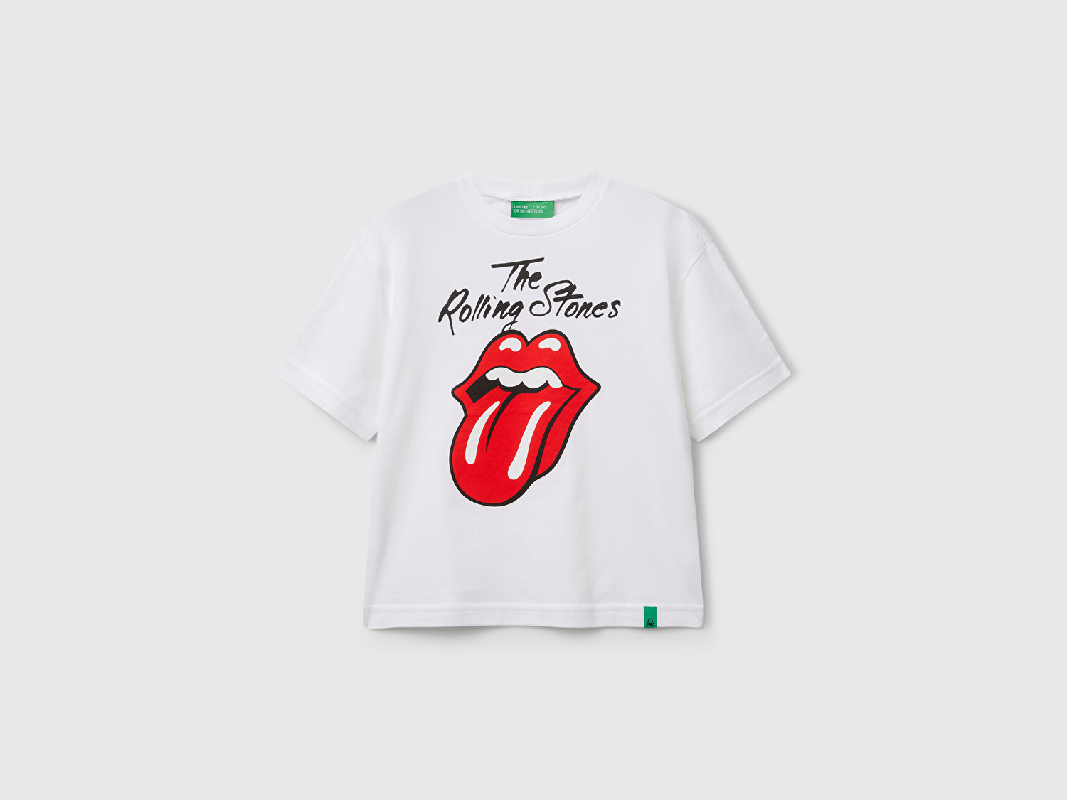 Benetton Erkek Çocuk Beyaz Rolling Stones Baskılı Logo Etiketli T-Shirt
