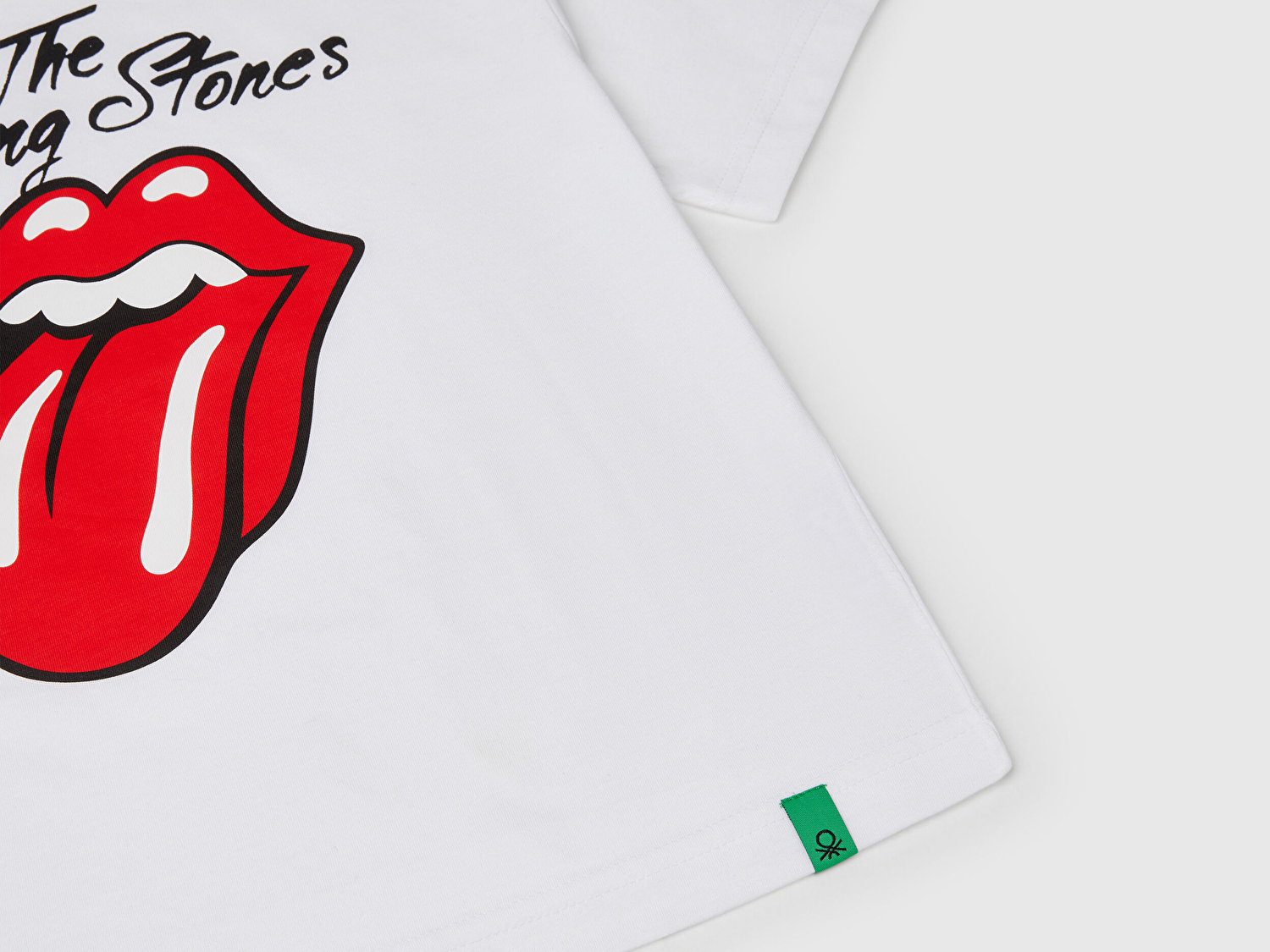Benetton Erkek Çocuk Beyaz Rolling Stones Baskılı Logo Etiketli T-Shirt