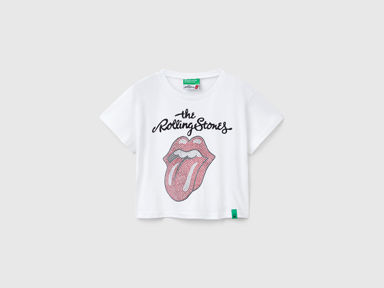 Benetton Kız Çocuk Beyaz Rolling Stones Baskılı Logo Etiketli T-Shirt