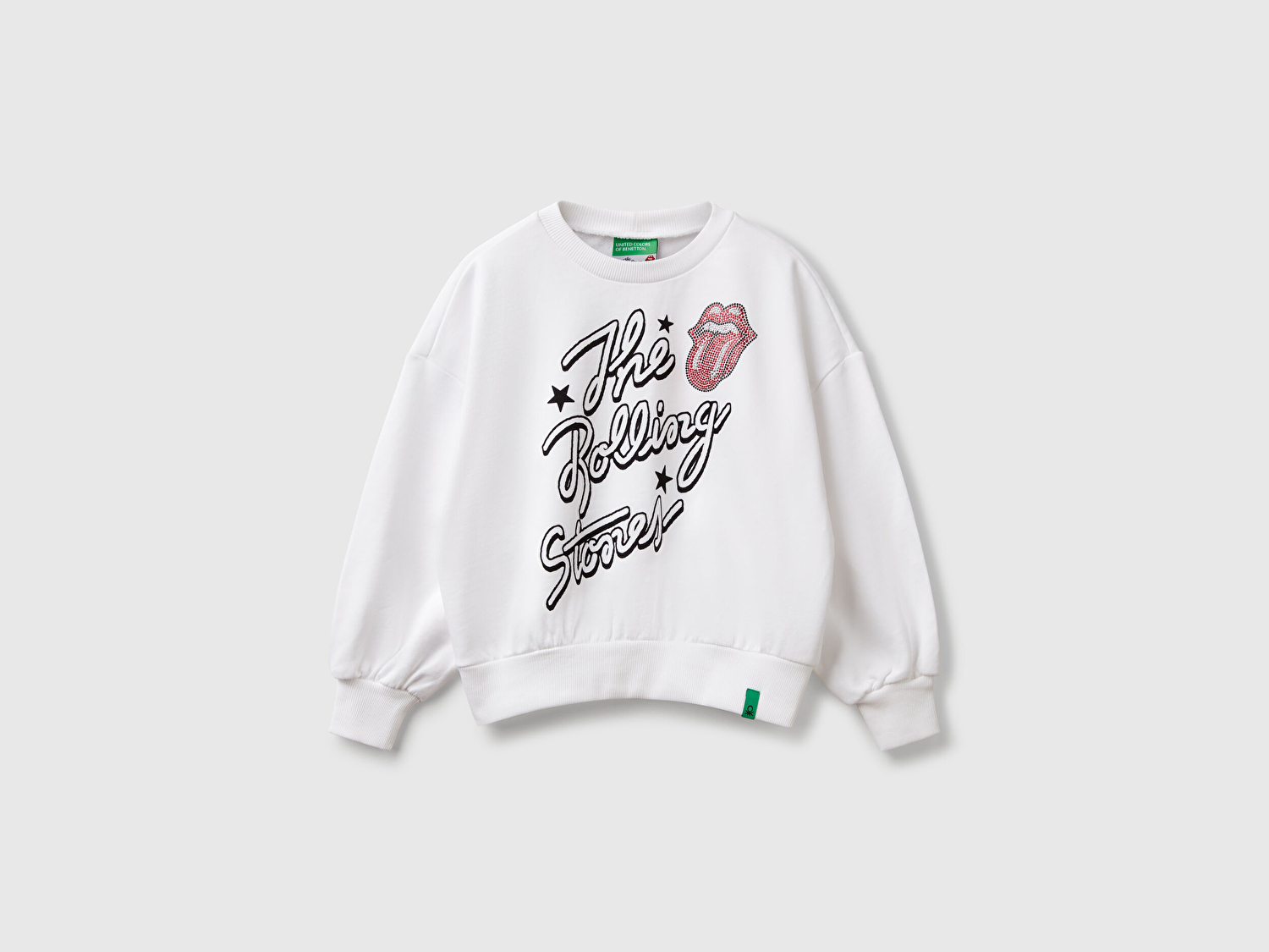 Benetton Kız Çocuk Beyaz Rolling Stones Baskılı Logo Etiketli Sweatshirt