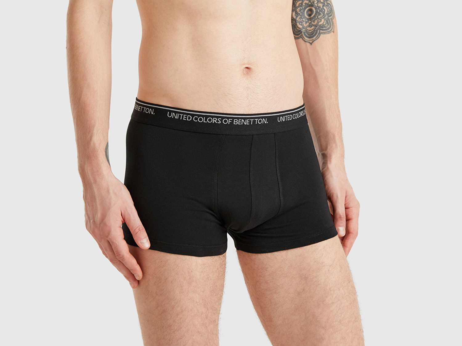 Benetton Erkek Siyah Pamuk Karışımlı Beli Logo Baskılı Tek Renk Boxer