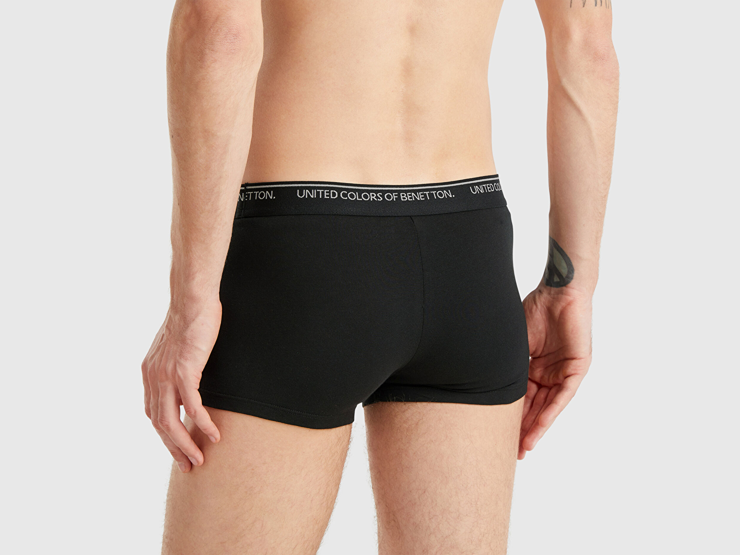 Benetton Erkek Siyah Pamuk Karışımlı Beli Logo Baskılı Tek Renk Boxer
