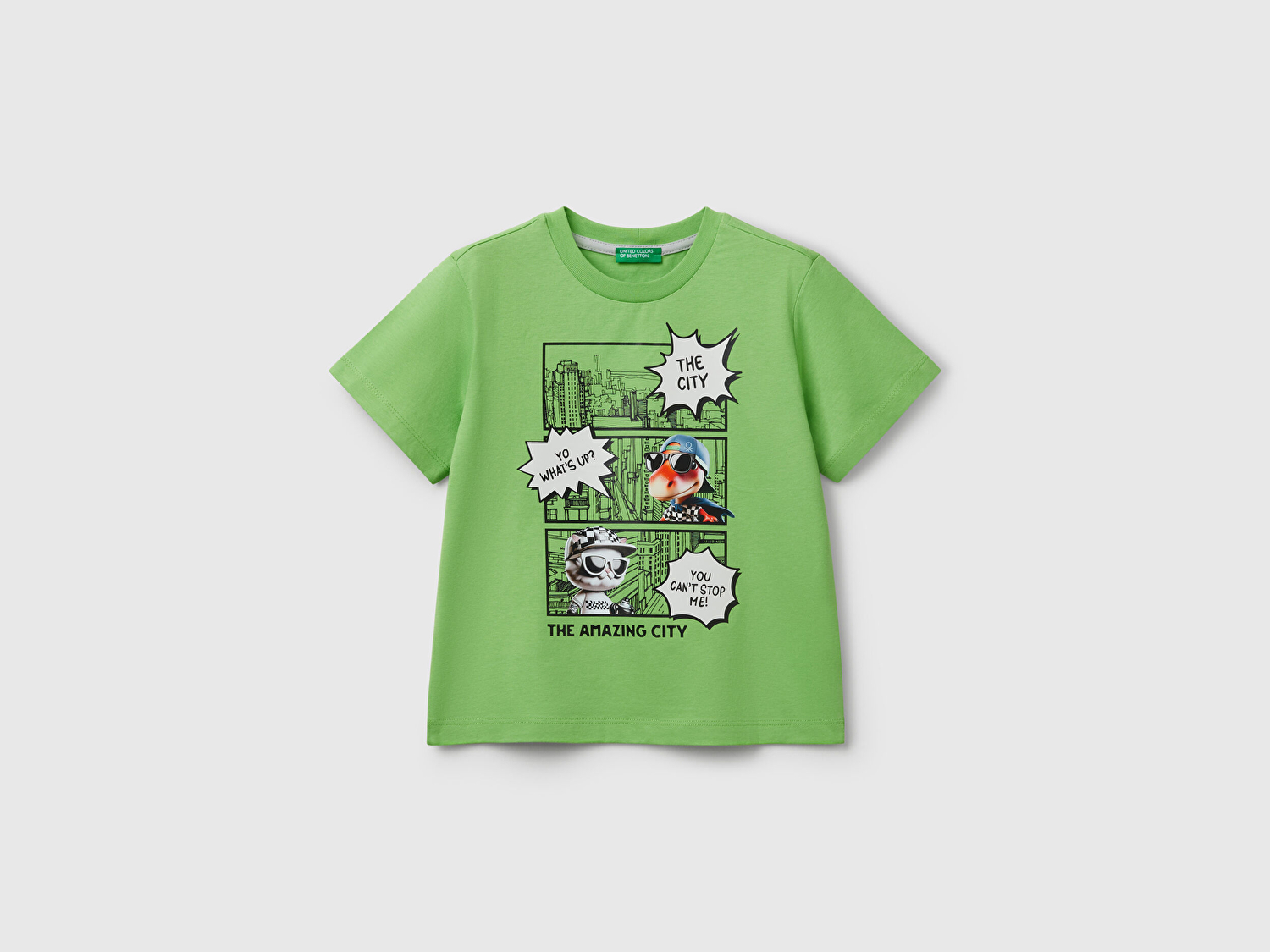 Benetton Erkek Bebek Fıstık Yeşili Fotoğraf Baskılı Bisiklet Yaka T-Shirt