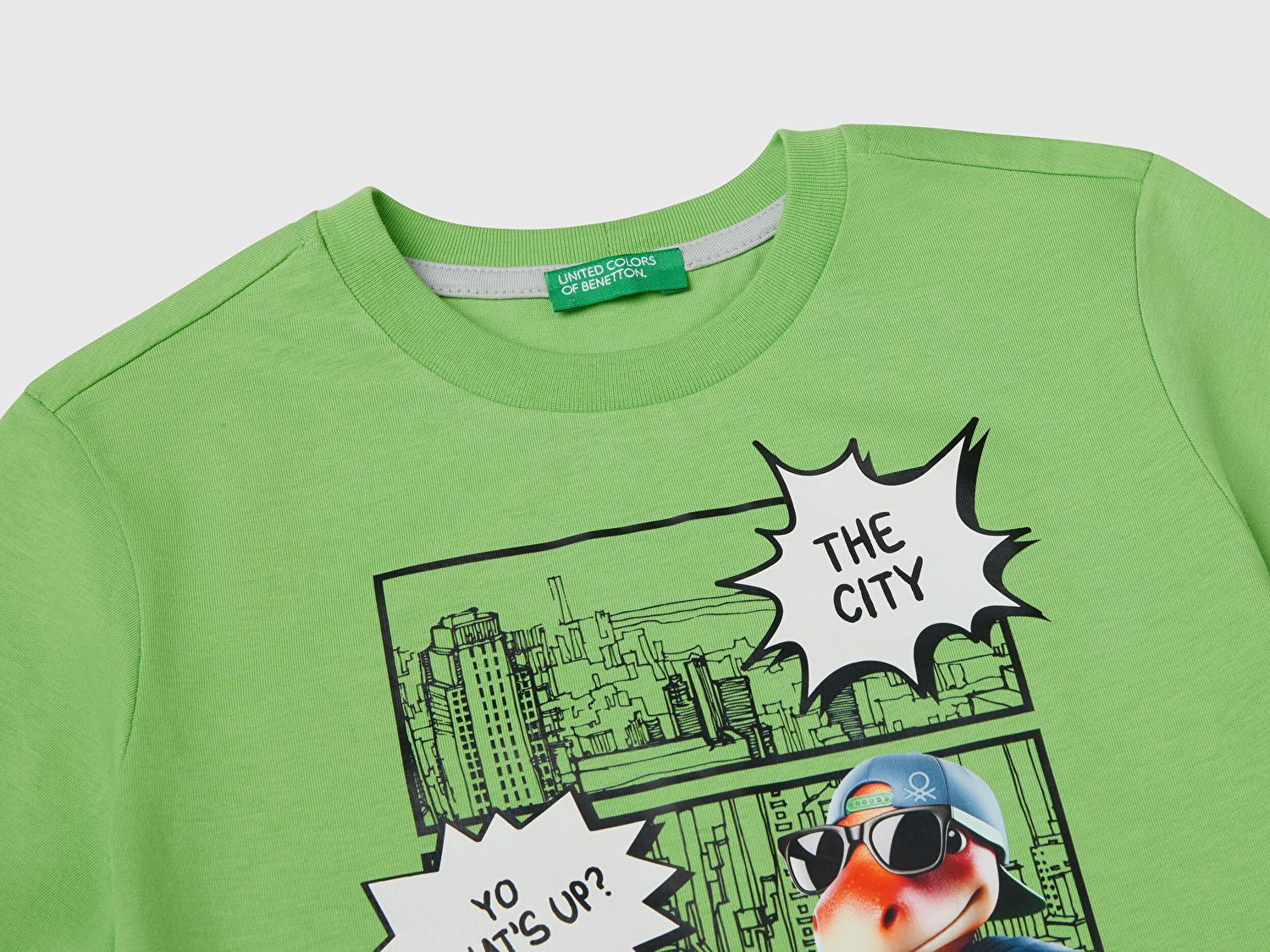 Benetton Erkek Bebek Fıstık Yeşili Fotoğraf Baskılı Bisiklet Yaka T-Shirt
