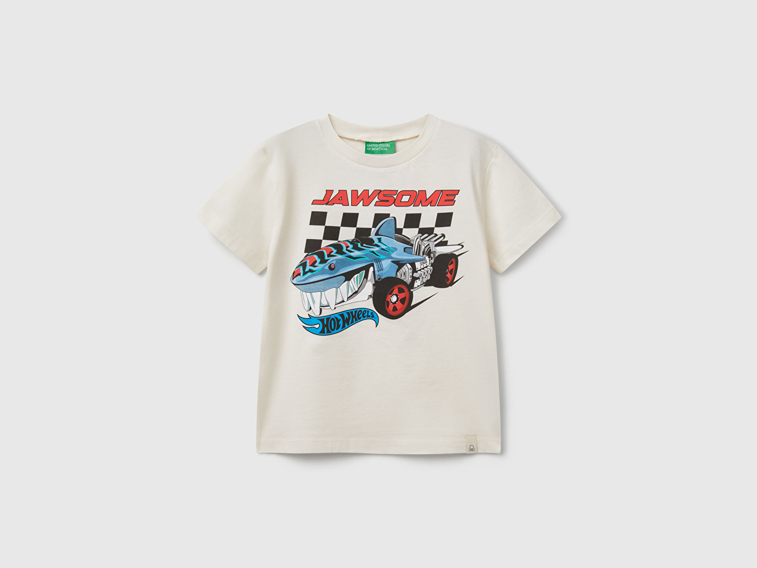 Benetton Erkek Bebek Ekru Hot Wheels Baskılı Logo Etiketli T-Shirt