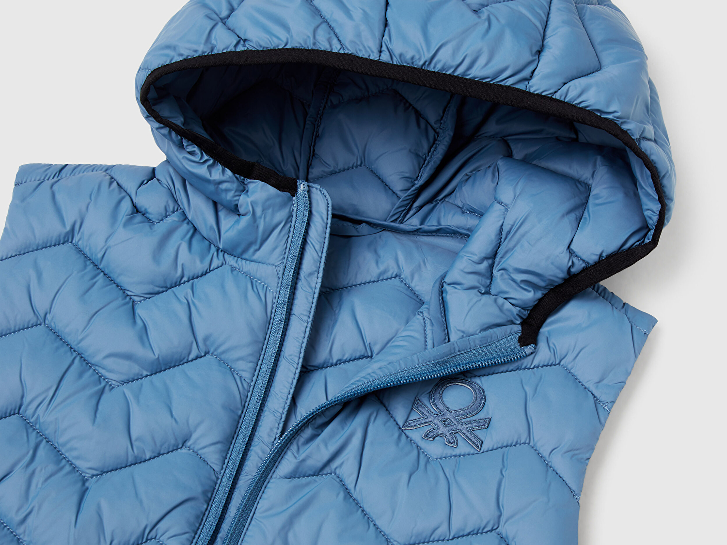 Benetton Erkek Çocuk Havacı Mavi Logo Detaylı Kapüşonlu Yelek