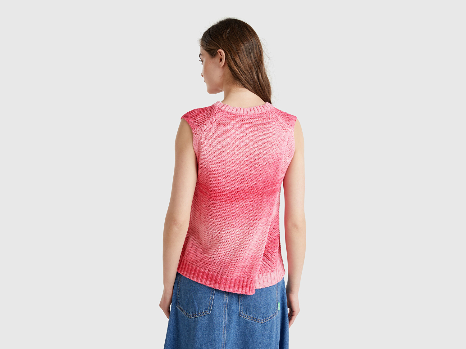 Benetton Kadın Pembe Mix %100 Pamuk Gölge Efektli Ribanalı Relax Fit Süveter