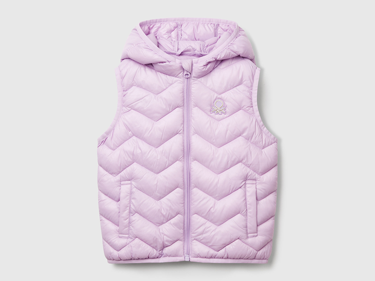 Benetton Kız Bebek Lila Simli Logo İşlemeli Kapüşonlu Yelek