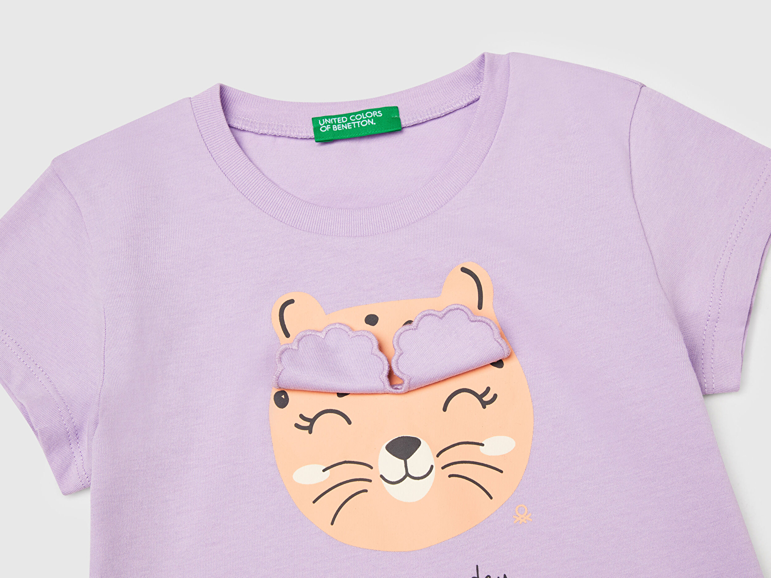 Benetton Kız Bebek Lila Önü Baskılı Bisiklet Yaka T-Shirt