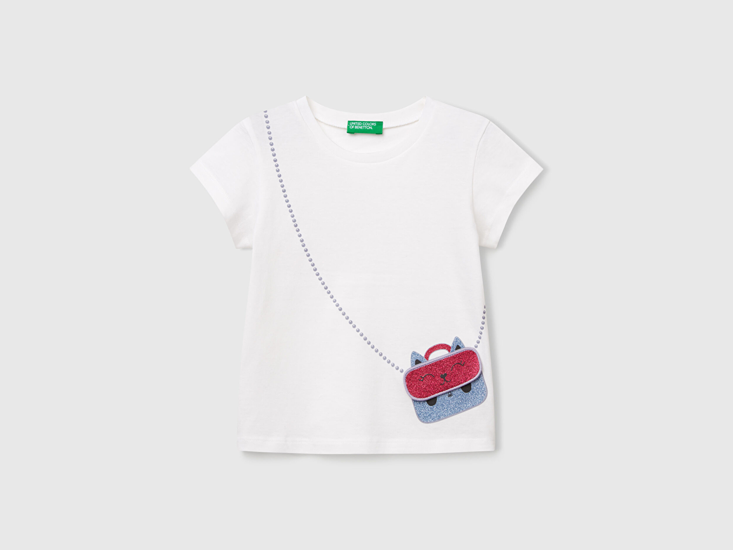 Benetton Kız Bebek Beyaz Önü Baskılı Bisiklet Yaka T-Shirt
