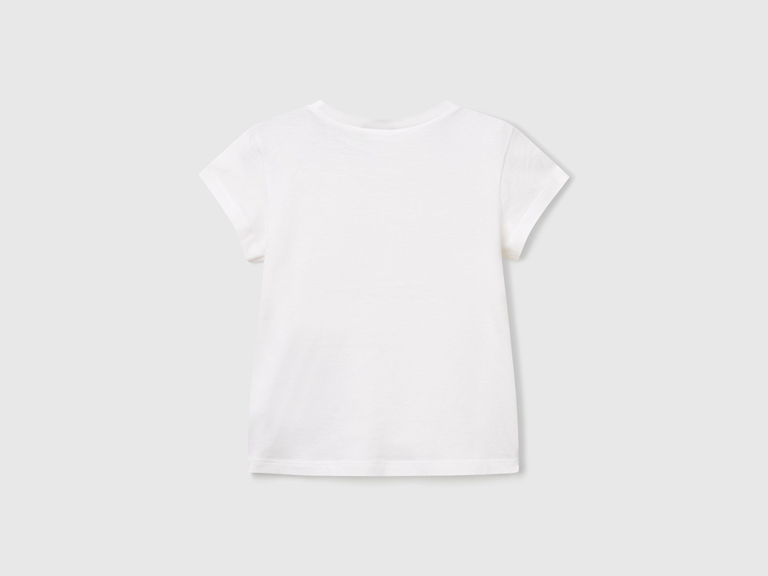 Benetton Kız Bebek Beyaz Önü Baskılı Bisiklet Yaka T-Shirt