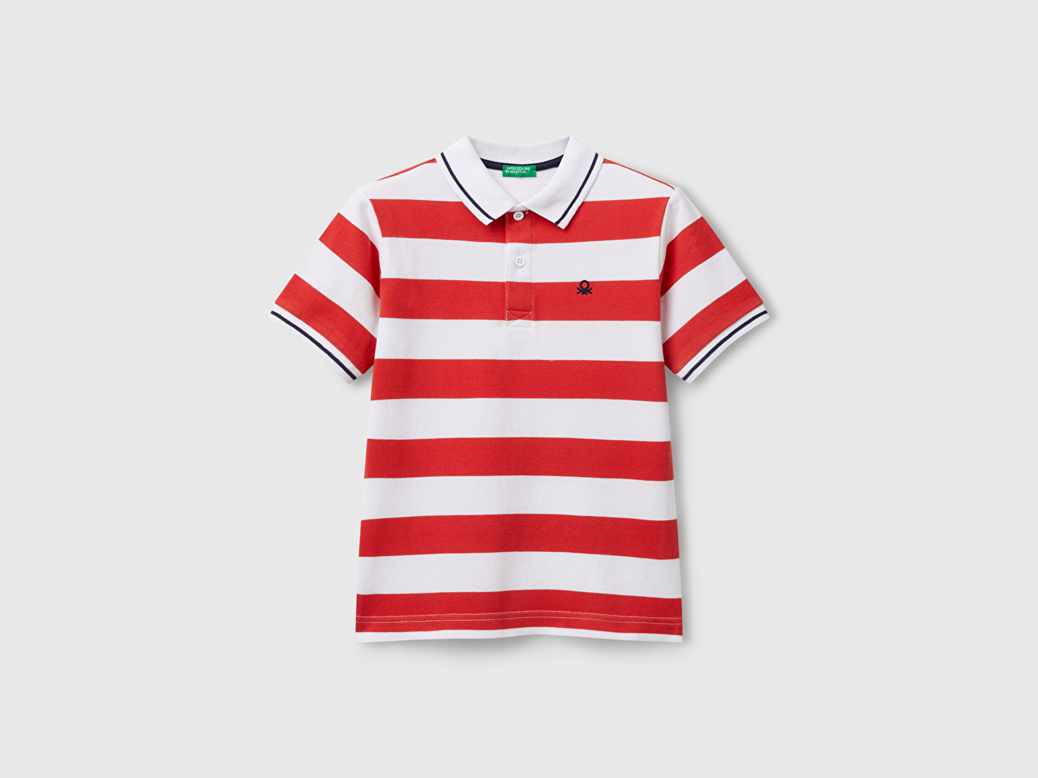 Benetton Erkek Çocuk Kırmızı Mix Çizgili Logo İşlemeli Polo T-Shirt