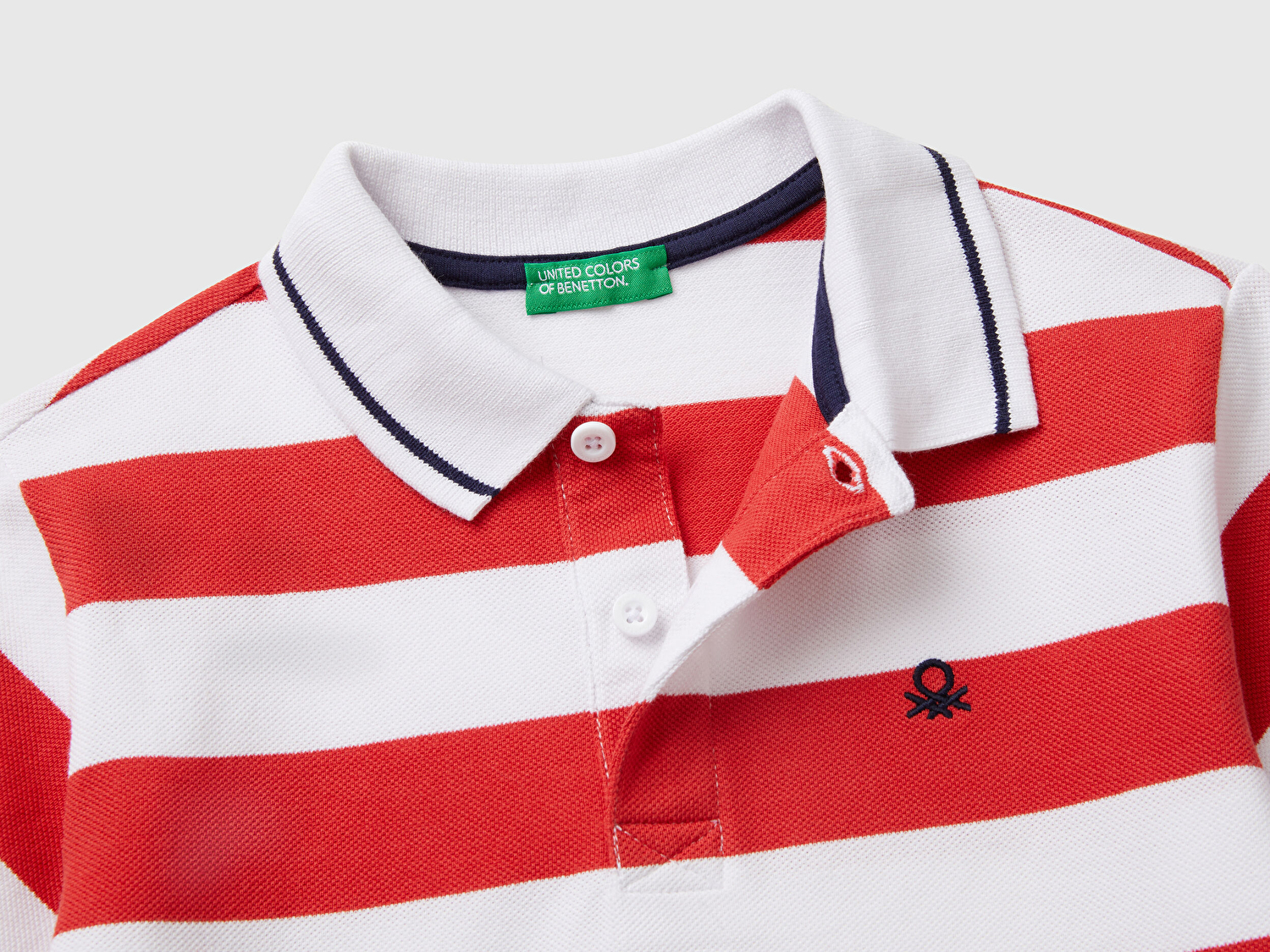 Benetton Erkek Çocuk Kırmızı Mix Çizgili Logo İşlemeli Polo T-Shirt